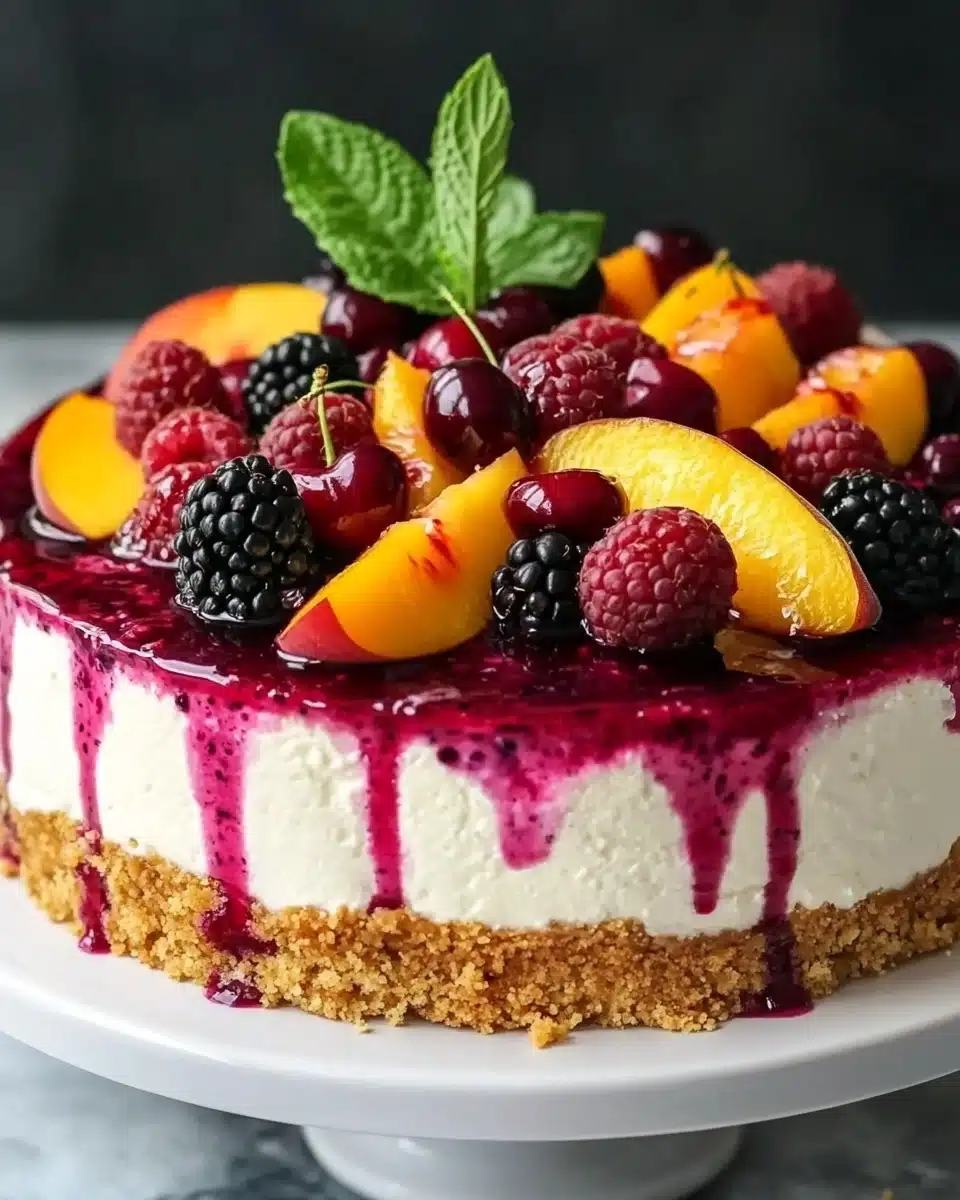 No-Bake Summer Berry And Peach Cheesecake Recipe