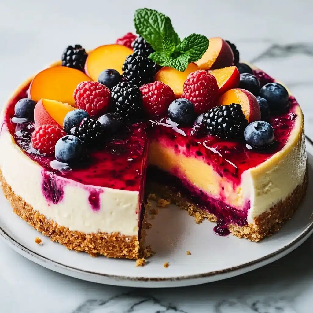 No-Bake Summer Berry And Peach Cheesecake Recipe - Recipe Image