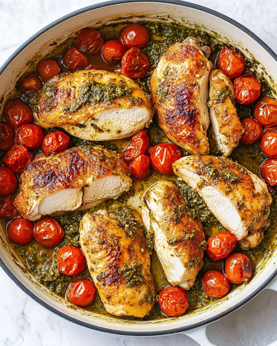 Creamy Pesto Chicken with Roasted Tomatoes Recipe