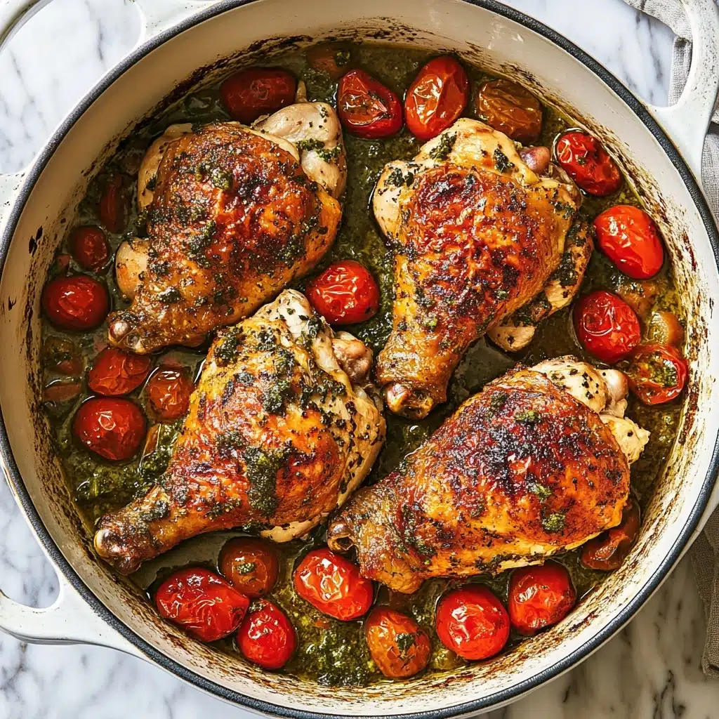 Creamy Pesto Chicken with Roasted Tomatoes Recipe - Recipe Image