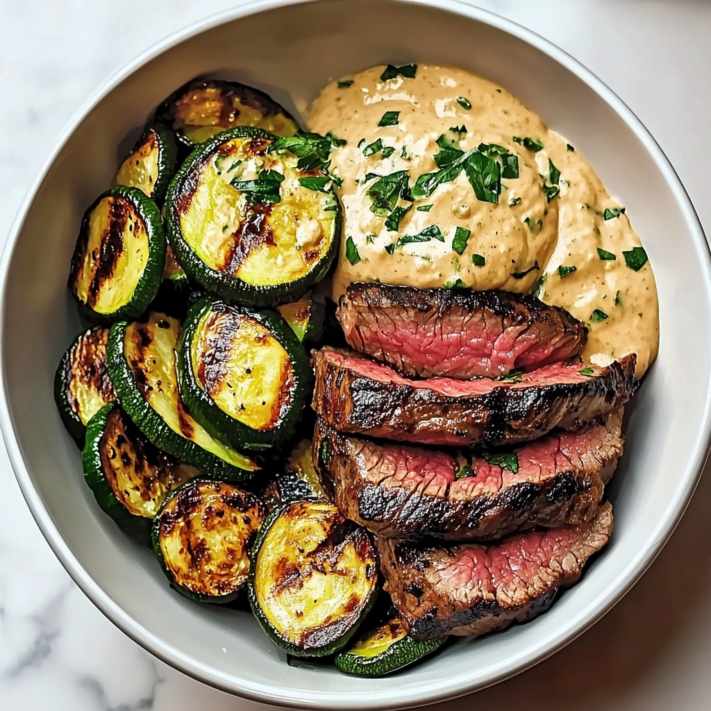 Grilled Steak Bowl with Creamy Sauce & Grilled Zucchini Recipe - Recipe Image