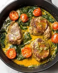 Creamy Pesto Chicken with Roasted Tomatoes & Spinach Recipe