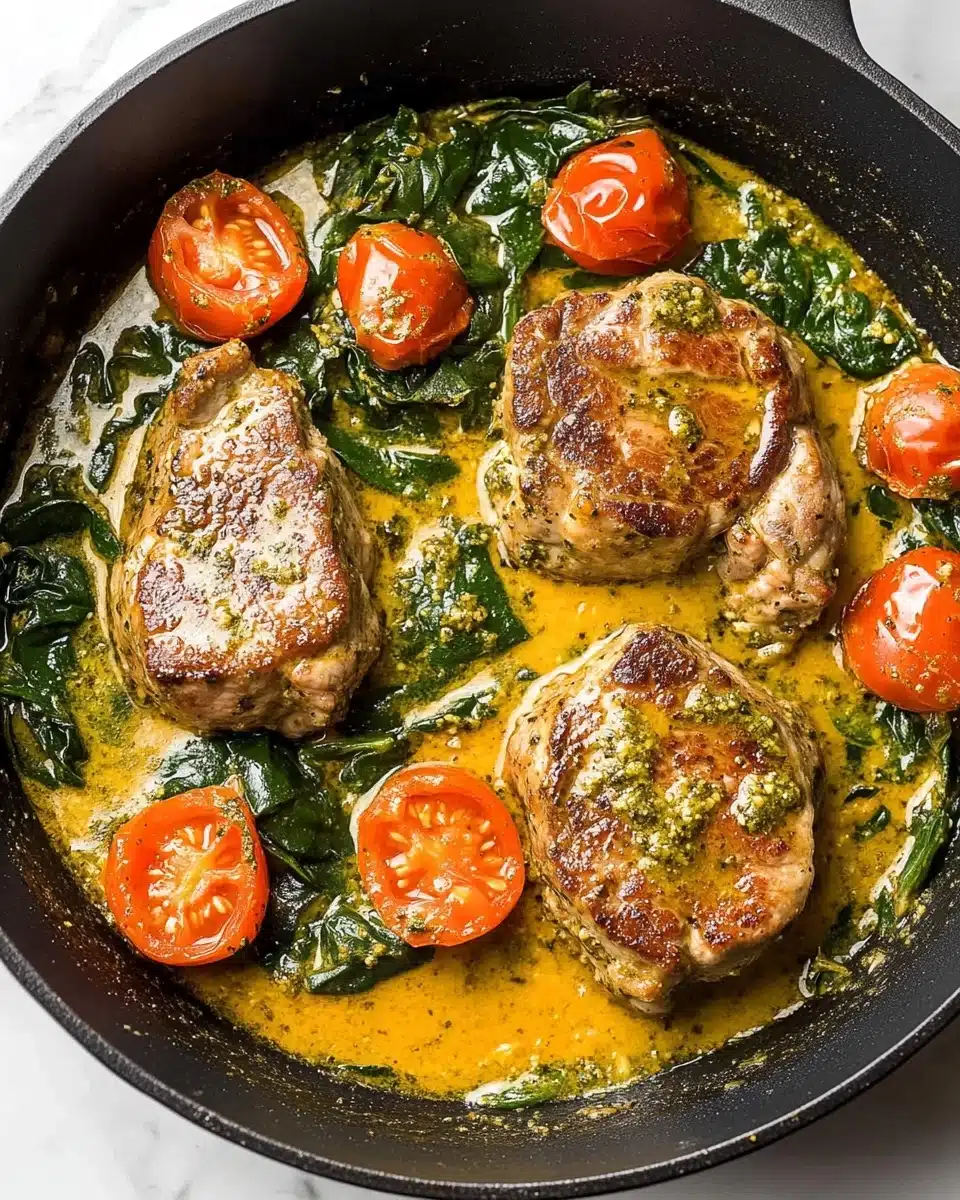 Creamy Pesto Chicken with Roasted Tomatoes & Spinach Recipe