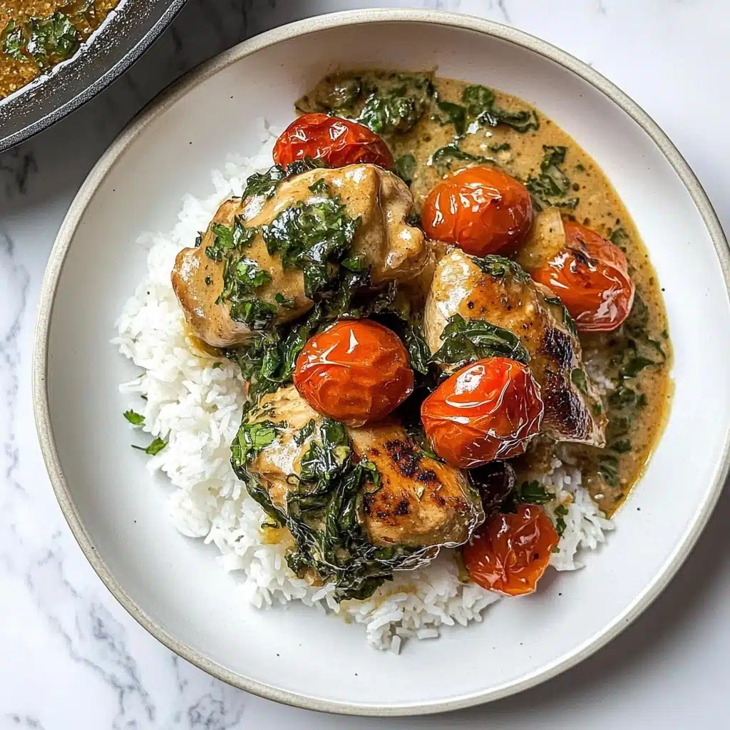 Creamy Pesto Chicken with Roasted Tomatoes & Spinach Recipe - Recipe Image