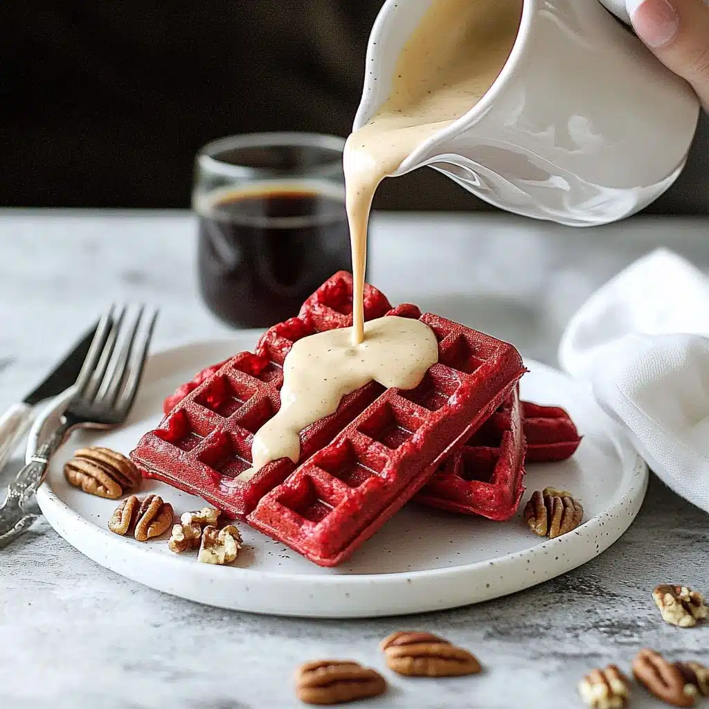 Red Velvet Waffles with Cream Cheese Glaze Recipe - Recipe Image