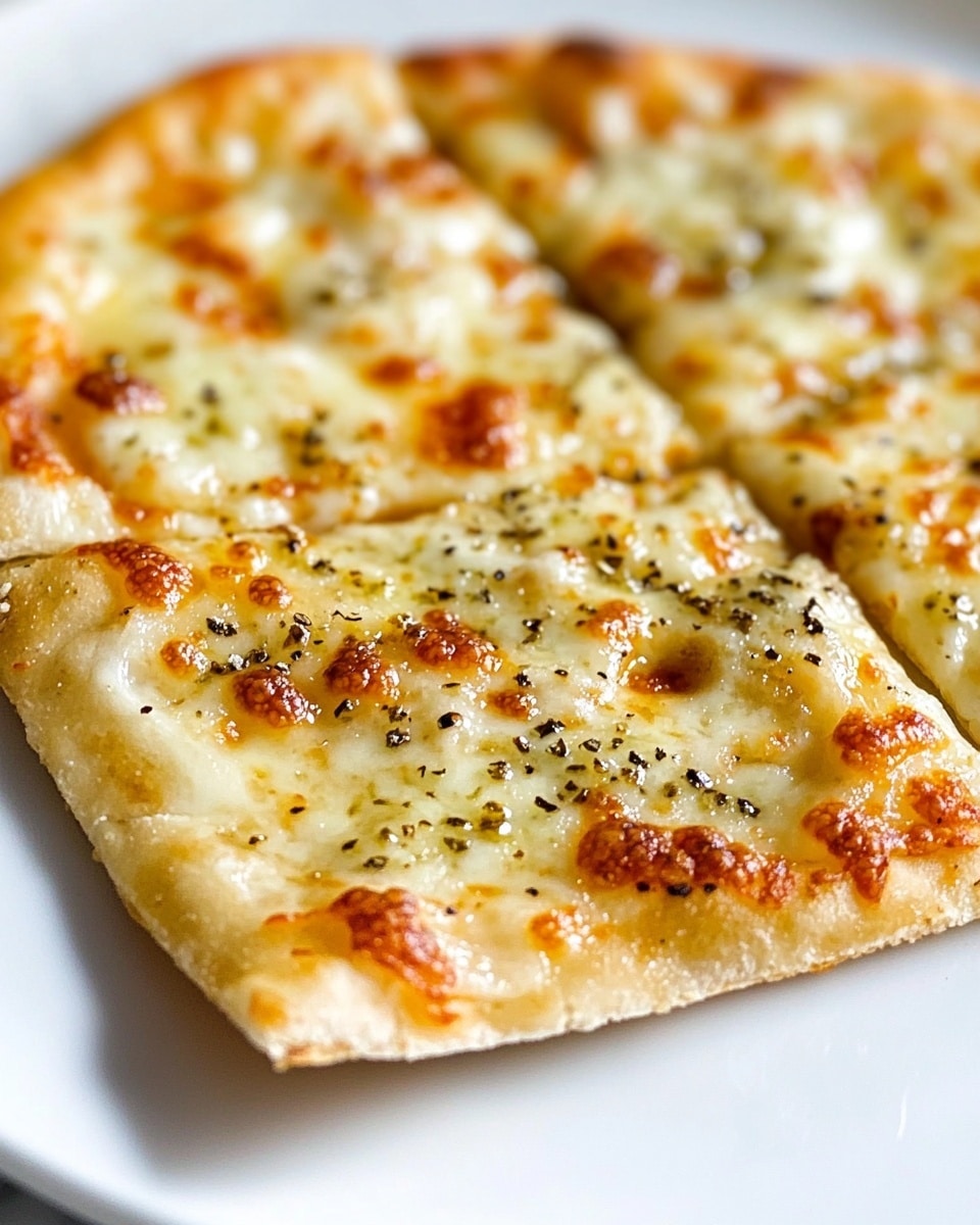 Air Fryer Tortilla Garlic Bread, TikTok garlic bread, easy garlic bread snack, crispy cheesy garlic bread, quick tortilla snack The image shows a close-up of a pizza slice placed on a white plate over a white marbled surface. The pizza has one main layer of golden-brown melted cheese that is slightly bubbly and sprinkled with herbs, adding specks of green and black. The crust is thin and visible under the edges of the cheese, with a light golden color. The pizza slice is at the center of the image, with two other blurred slices partially visible in the foreground and background, creating depth. The cheese texture appears smooth and slightly shiny with browned spots, highlighting a well-cooked look.