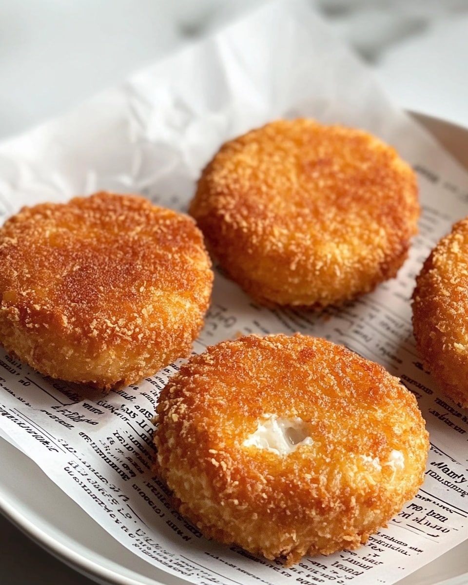 Salmon Croquettes, Salmon Croquettes recipe, how to make salmon croquettes, easy salmon croquettes, healthy salmon croquettes Four round, golden brown crispy fried patties sit on white paper printed like newspaper inside a white plate. Each patty is thick and has a rough, crunchy texture on the outside, with some white filling peeking through in one patty near the front. The plate is on a white marbled surface.