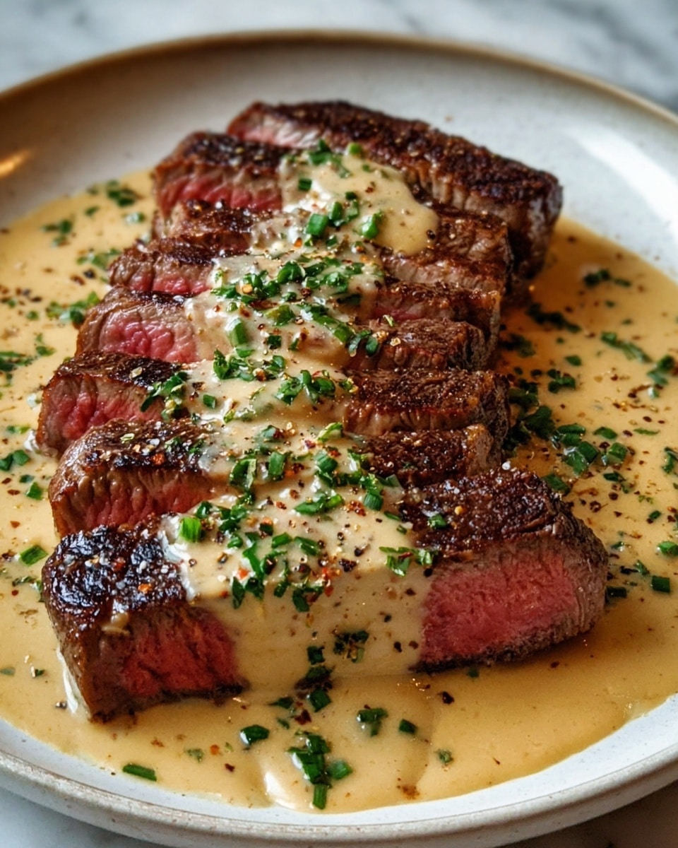 Juicy Steak with Creamy Garlic Sauce Recipe - Recipe Image