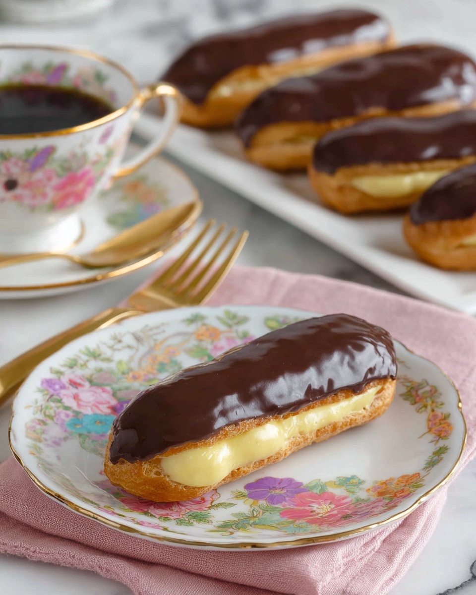 Classic Homemade Eclairs with Cream Filling and Chocolate Glaze Recipe - Recipe Image