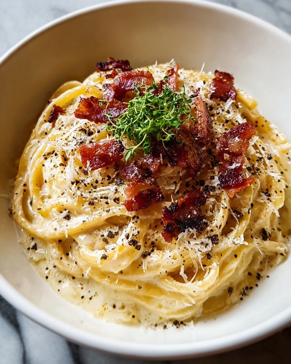 A black bowl filled with creamy pasta that has a smooth, light yellow sauce coating thick noodles. On top, there are small pieces of crispy reddish-brown bacon scattered, a sprinkle of finely grated white cheese, and a small green leafy herb in the center. The dish sits on a wooden table with a slightly blurred glass of dark red wine and another black bowl with some toast in the background. The photo has natural light creating soft shadows and highlights on the pasta. photo taken with an iphone --ar 4:5 --v 7