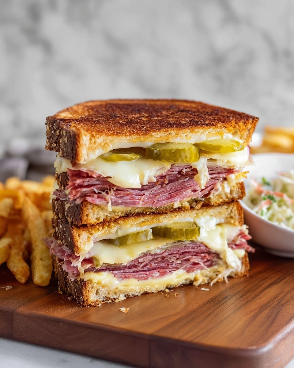 Pastrami Sandwich with Broccoli Slaw and Swiss Cheese Recipe - Recipe Image