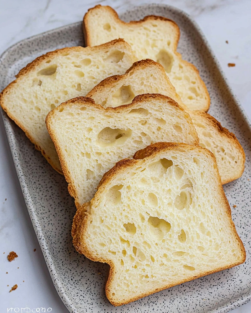 A rectangular loaf of golden brown bread with a rough, slightly wrinkled top surface, showing two large, raised sections with uneven textures. The bread sits on a white, rectangular plate, which rests on a white marbled surface. The loaf has a soft and airy look with a firm crust around the edges, and the color varies from light golden yellow at the base to a deeper golden brown on the top crust. photo taken with an iphone --ar 4:5 --v 6.1