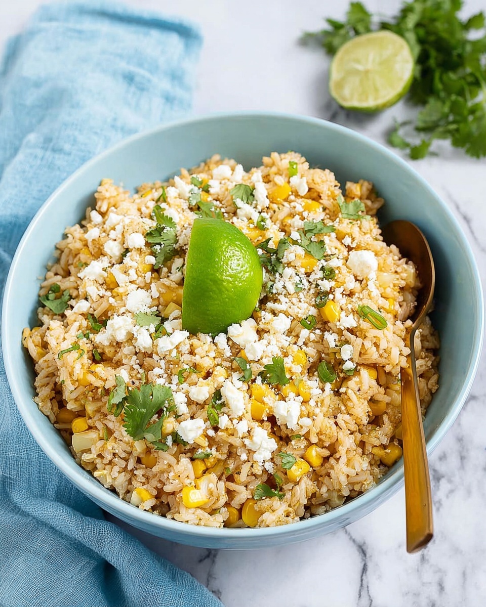 Mexican Corn Rice Bowl with Elote Cream and Cotija Recipe