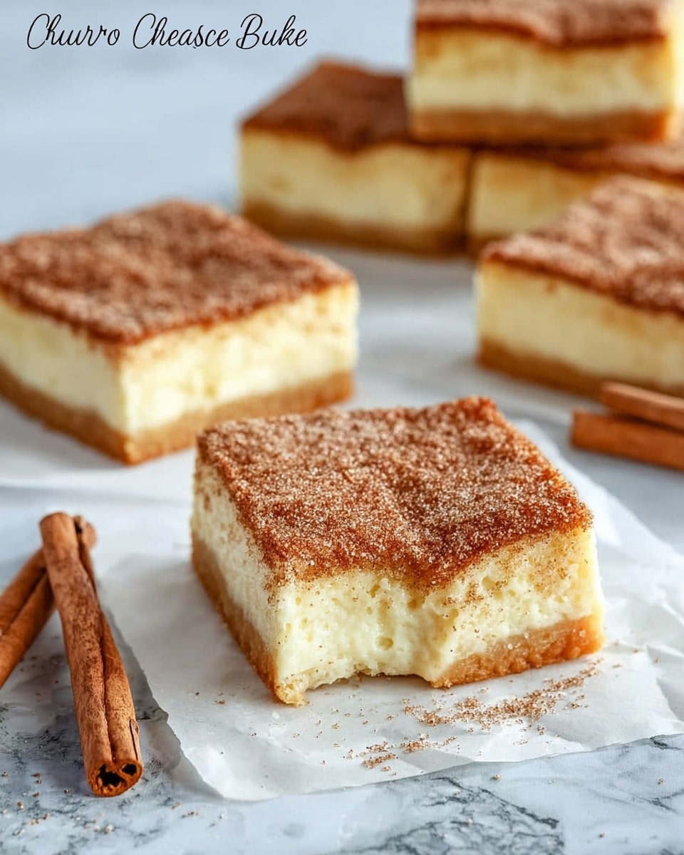 The image shows a square piece of soft dessert on a white textured plate with small bubble patterns. The dessert has two layers: a creamy pale yellow base and a top coated with a mixture of cinnamon and sugar giving it a rough cinnamon brown texture. A small piece of the dessert is held on a shiny silver fork close to the camera, showing the thick and moist texture inside. A single cinnamon stick rests on the plate near the dessert with some scattered cinnamon sugar powder on the plate. The background has a white marbled texture. Photo taken with an iphone --ar 4:5 --v 7