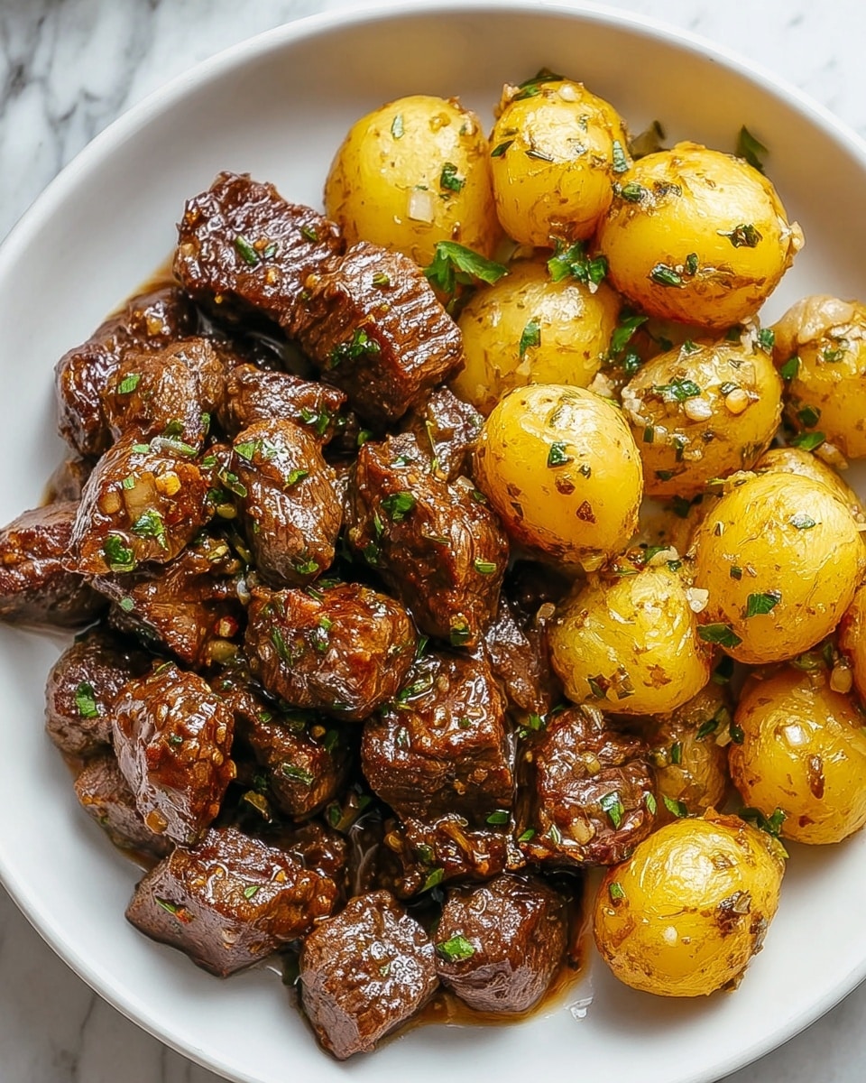 Garlic Butter Steak Bites and Potatoes (Tender & Crispy!) Recipe - Recipe Image