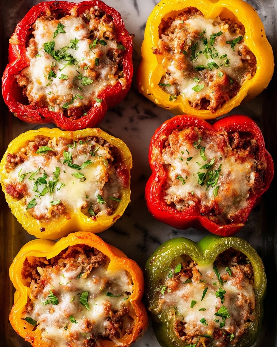 Stuffed Bell Peppers with Ground Beef, Rice, and Monterey Jack Recipe