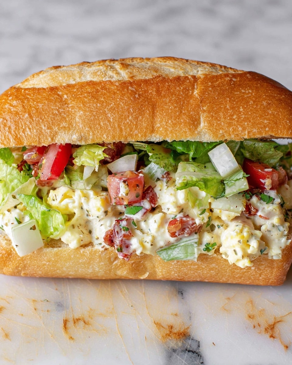 The image shows a sandwich with two thick slices of soft, light golden bread with a fluffy texture. Inside, there are multiple layers including diced red tomatoes, green lettuce, white cheese pieces, and bits of red sun-dried tomatoes mixed with creamy dressing, all piled together creating a colorful and chunky filling. The sandwich is placed on white parchment paper over a wooden board, with a white marbled surface in the background. The photo taken with an iphone --ar 4:5 --v 7
