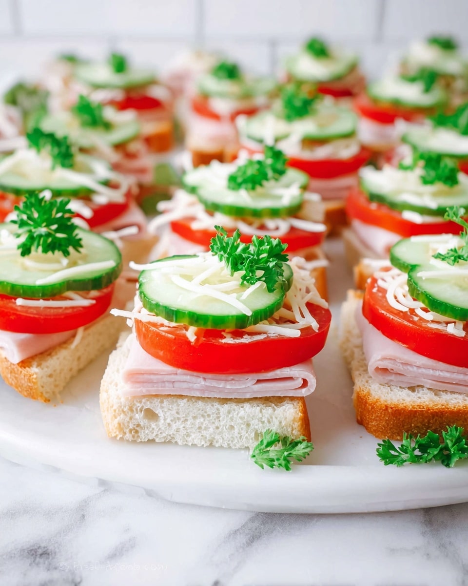 Mini Open-Faced Sandwiches with Bologna, Tomato, Cucumber, and Mozzarella Recipe