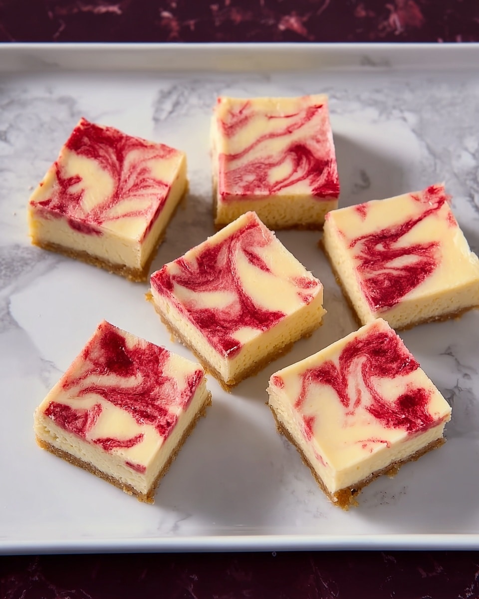 The image shows a dessert with two layers: a pale yellow creamy base with bright red swirls mixed throughout. The dessert is in a white rectangular pan with parchment paper and metal clips on the sides inside a large metal tray with bronze handles on each side, placed on a white marbled surface. The lower part of the image shows the same dessert, now fully removed from the pan, positioned on a wooden board. It is cut into square pieces, showing the red swirl pattern continuing across the squares. The top layer is smooth with a soft, creamy texture, while the red swirls have a slightly marbled, irregular shape. Photo taken with an iphone --ar 4:5 --v 7