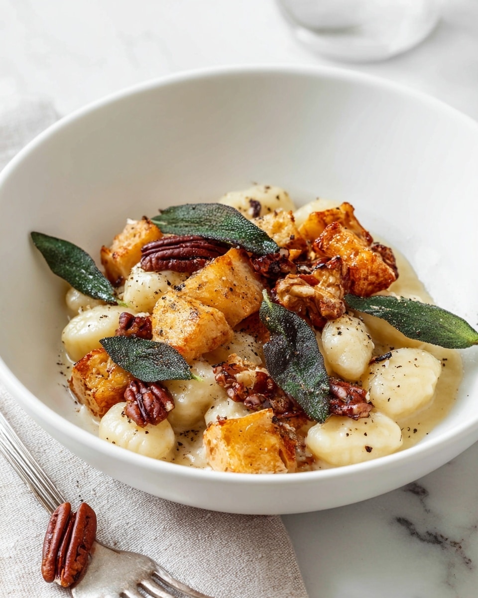Pumpkin Gnocchi Bake with Blue Cheese, Pecans, and Crispy Sage Recipe