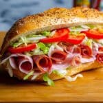 Italian Sub Sandwich with Deli Meats, Cheese, and Fresh Veggies Recipe