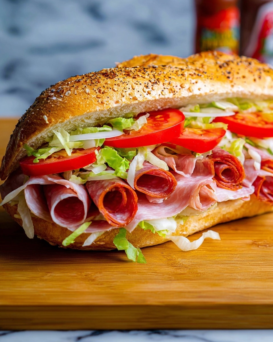 Italian Sub Sandwich with Deli Meats, Cheese, and Fresh Veggies Recipe