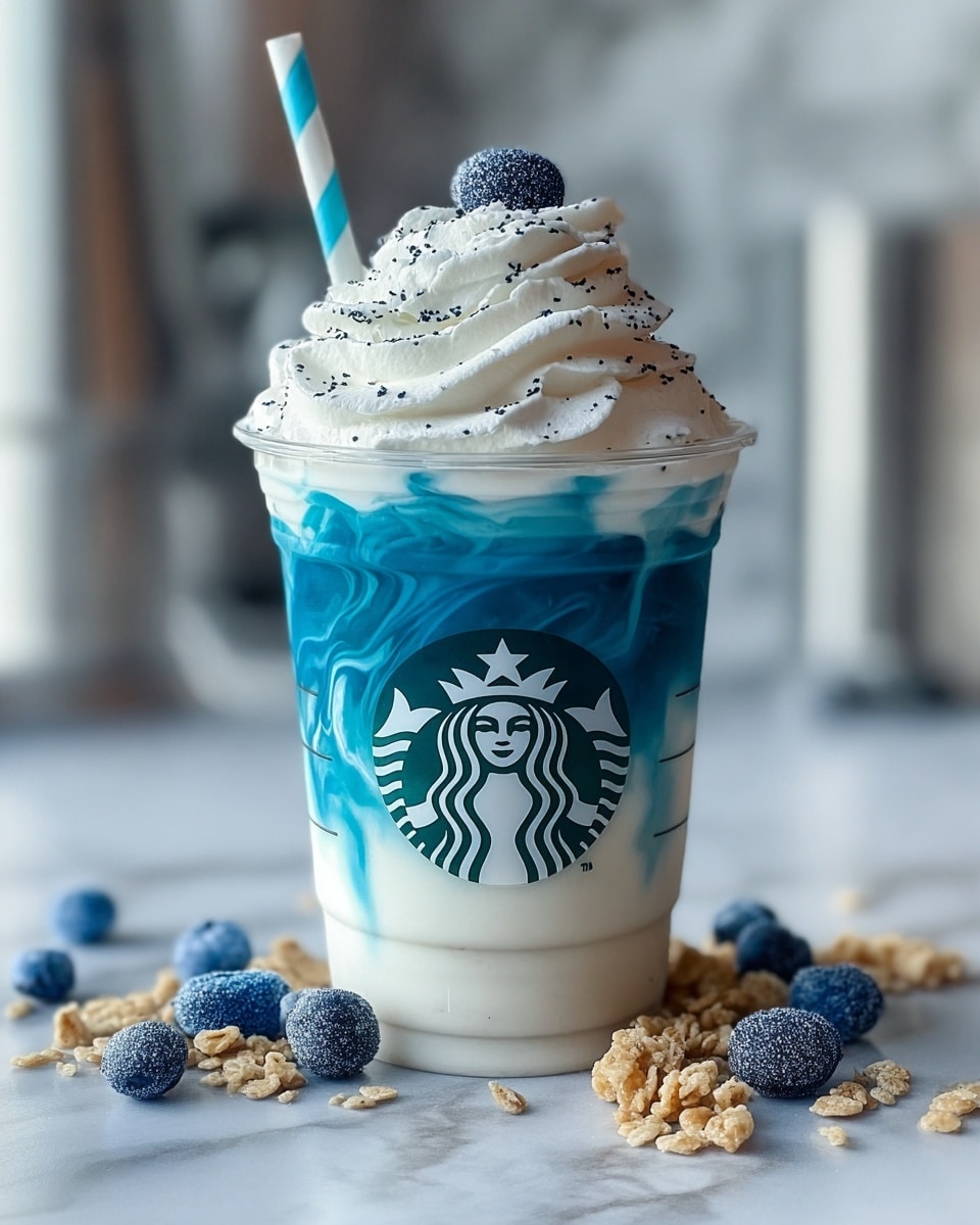 Vanilla Bean Frappuccino with a Blue Raspberry Swirl Delight Recipe
