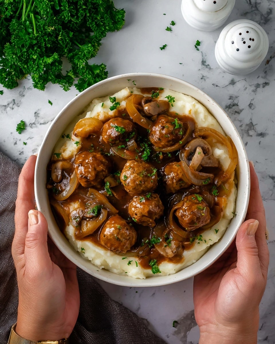 Slow Cooker Salisbury Steak Meatballs in Mushroom Gravy Recipe