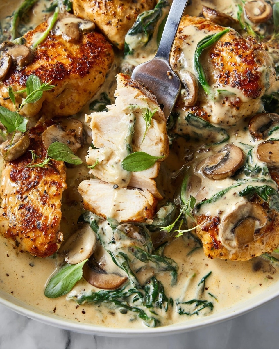 Creamy Mushroom Chicken with Sun-Dried Tomatoes and Olives Recipe - Recipe Image