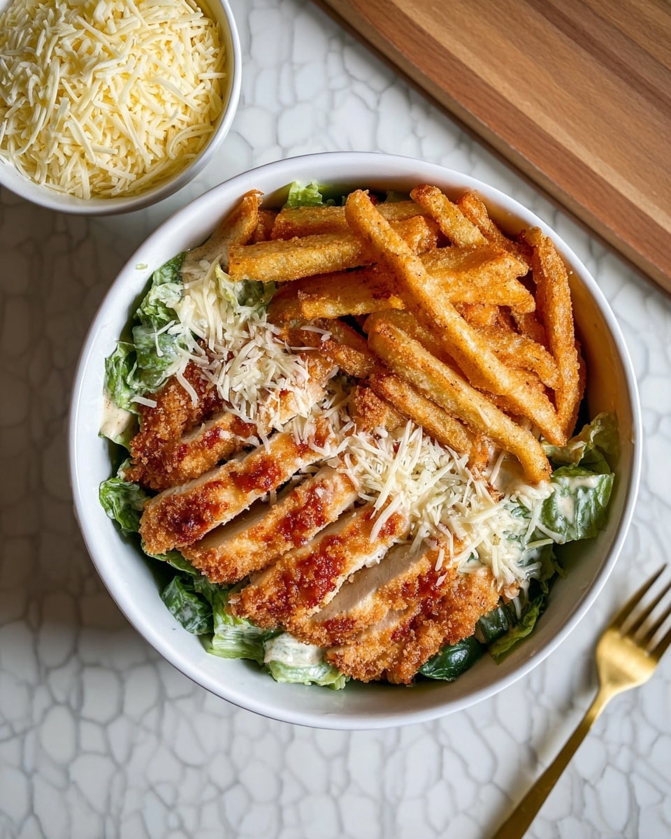 Healthy Chicken Caesar Salad with Crispy Fries and Hot Honey Recipe