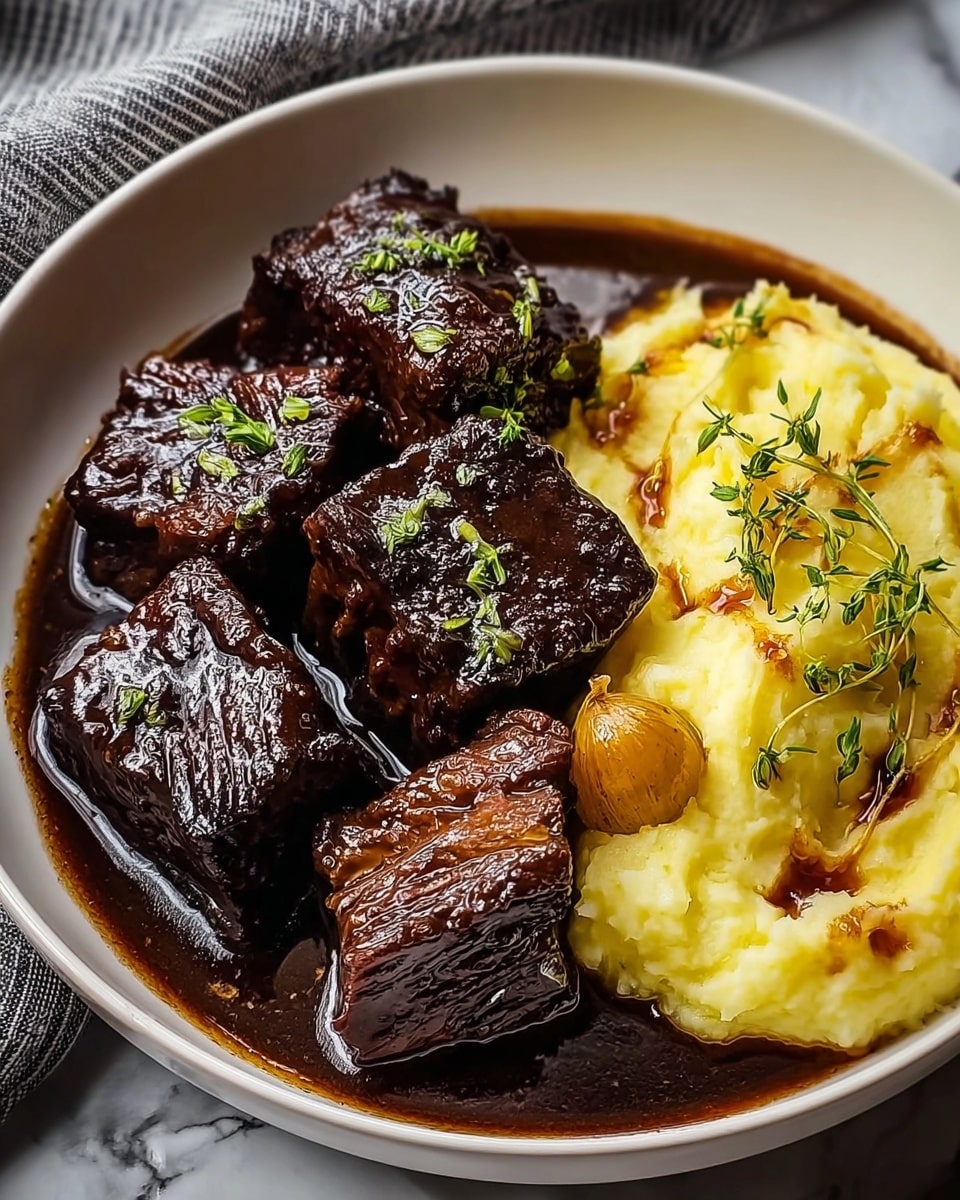 Tender Braised Short Ribs with Garlic Mashed Potatoes Recipe - Recipe Image
