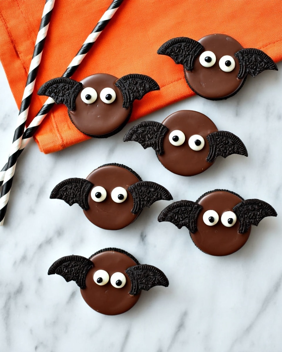 Bat Oreo Treats with Candy Eyes and Chocolate Wafers Recipe - Recipe Image