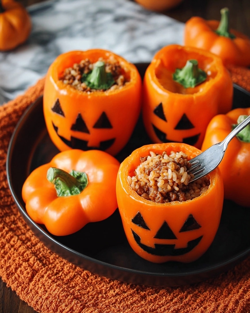 Jack-O'-Lantern Stuffed Peppers Recipe - Recipe Image