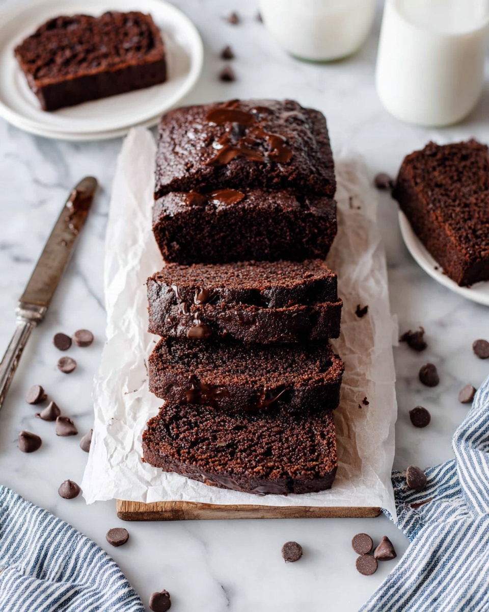 A rectangular chocolate cake with a rich, dark brown color fills a golden baking pan placed on a gold wire rack. The cake's top is textured with several melted chocolate chips speckled across the surface, adding a slightly bumpy look. The rack rests on a thick, white knitted cloth, and the entire setup is on a white marbled surface. Another corner of the cake in a similar pan is partially visible in the upper left. Photo taken with an iphone --ar 4:5 --v 7