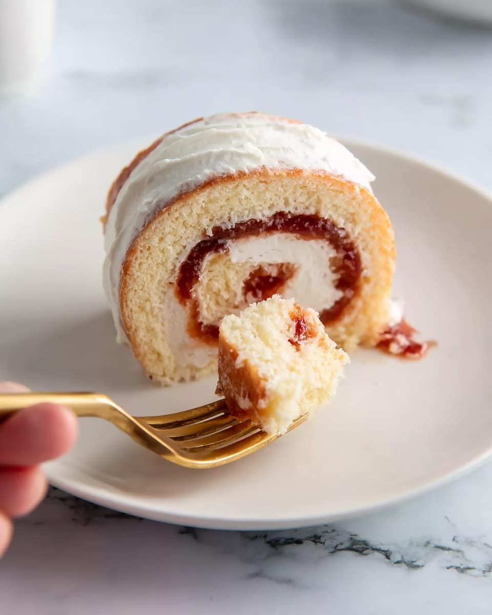 A rolled cake is shown on a white marbled surface, lightly dusted with powdered sugar on the outside. The cake has a soft, pale yellow sponge layer rolled with a thick, dark brown filling that creates a spiral pattern through the center. The roll is sliced into several circular pieces at the front, revealing the smooth texture of the sponge and the shiny, slightly sticky filling inside. In the background on the right side, there is a small white bowl filled with more powdered sugar, with some sprinkled around the roll. The scene is softly lit, giving the cake a fresh and inviting look. Photo taken with an iphone --ar 4:5 --v 7