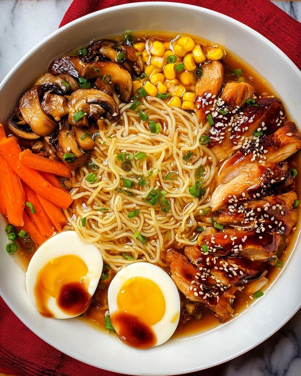 Teriyaki Chicken Ramen Bowl with Vegetables and Soft-Boiled Eggs Recipe - Recipe Image
