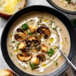Creamy Mushroom Soup with Crispy Croutons and Fresh Herbs Recipe