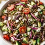 Lentil Salad with Cherry Tomatoes Cucumber Feta and Lemon Dressing Recipe