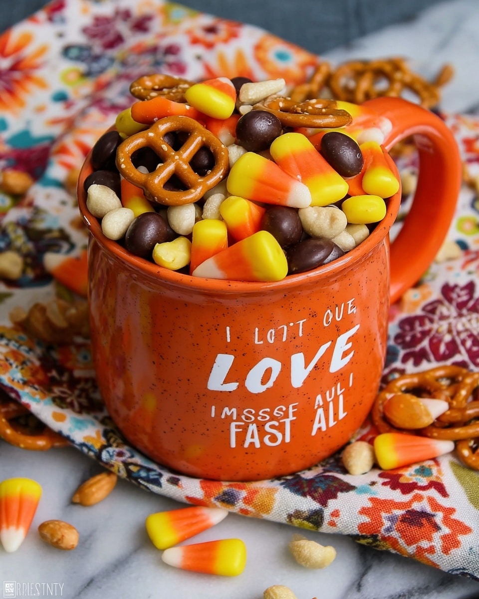 A filled orange mug with black speckles and the words