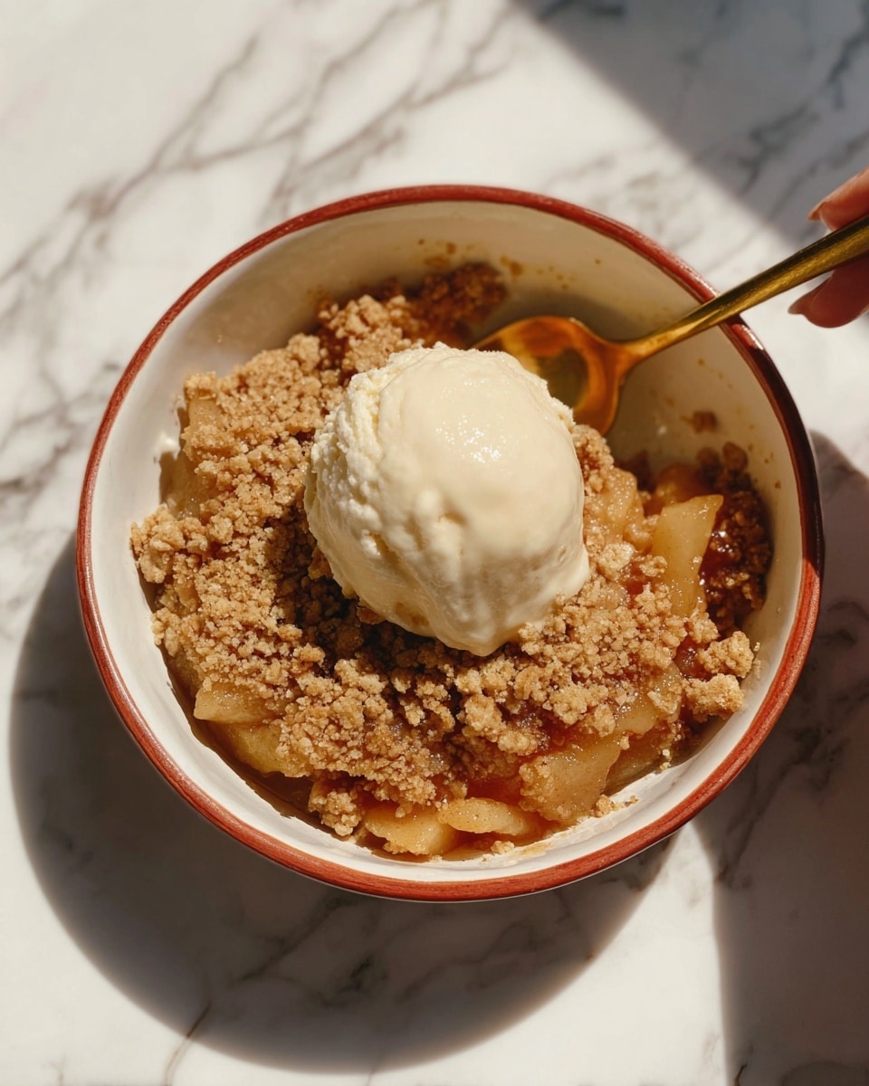 Single-Serve Jazz Apple Crumble with Cinnamon and Vanilla Ice Cream Recipe