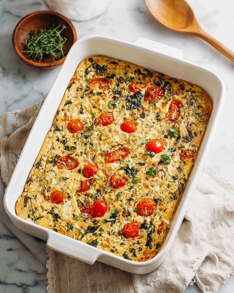 Mediterranean Quinoa and Lentil Casserole with Spinach, Feta, and Cherry Tomatoes Recipe