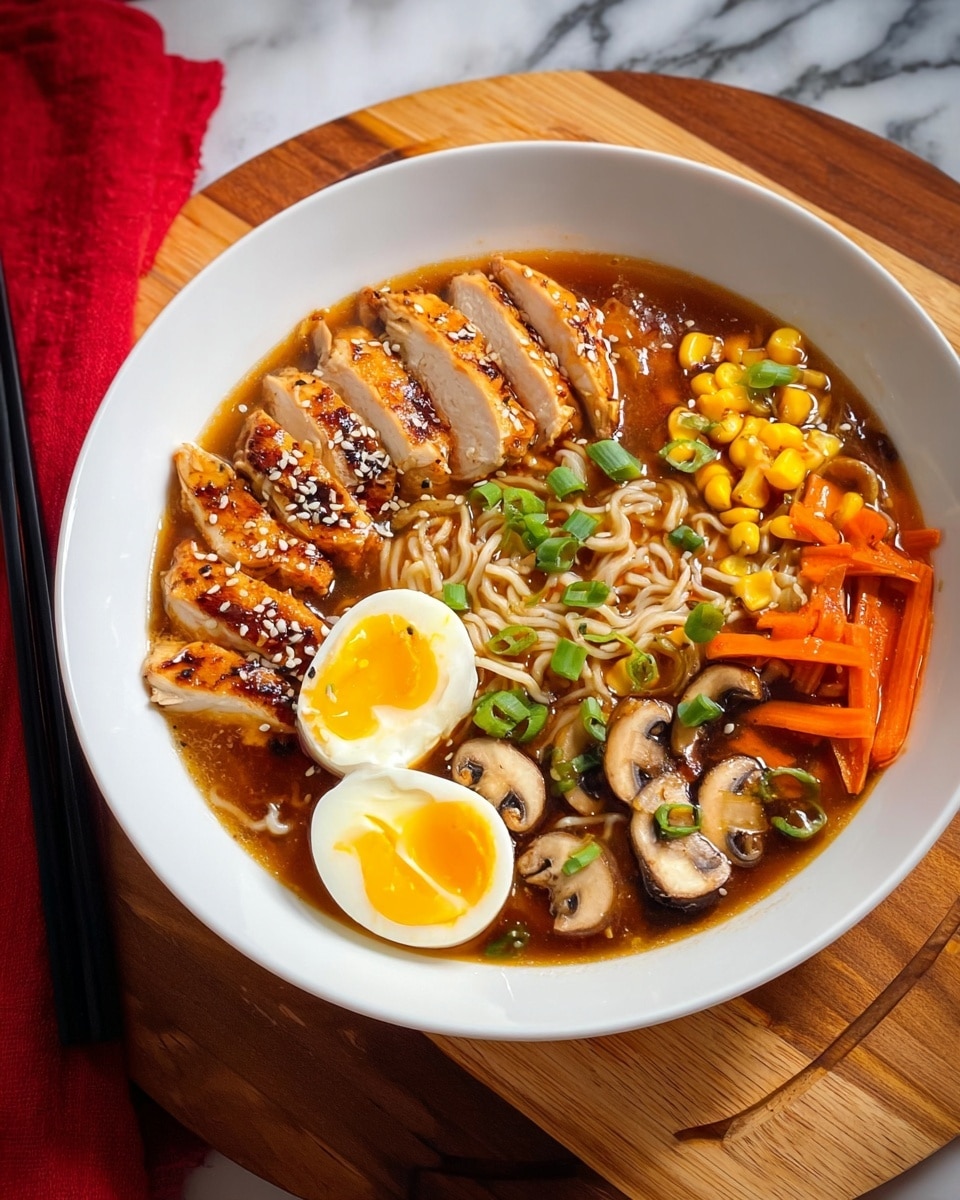 Teriyaki Chicken Ramen Bowl with Vegetables and Soft-Boiled Eggs Recipe