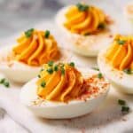 Creamy Devilled Eggs with Spicy Hot Sauce Garnish Recipe