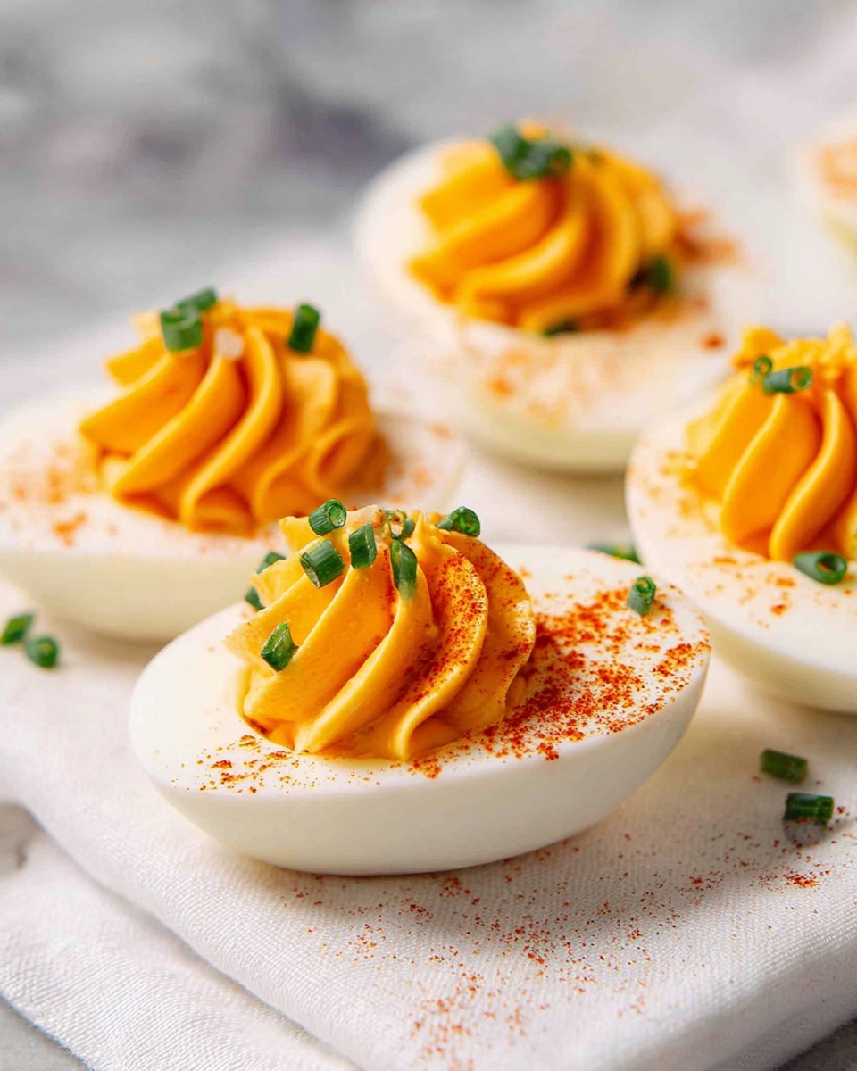 Creamy Devilled Eggs with Spicy Hot Sauce Garnish Recipe