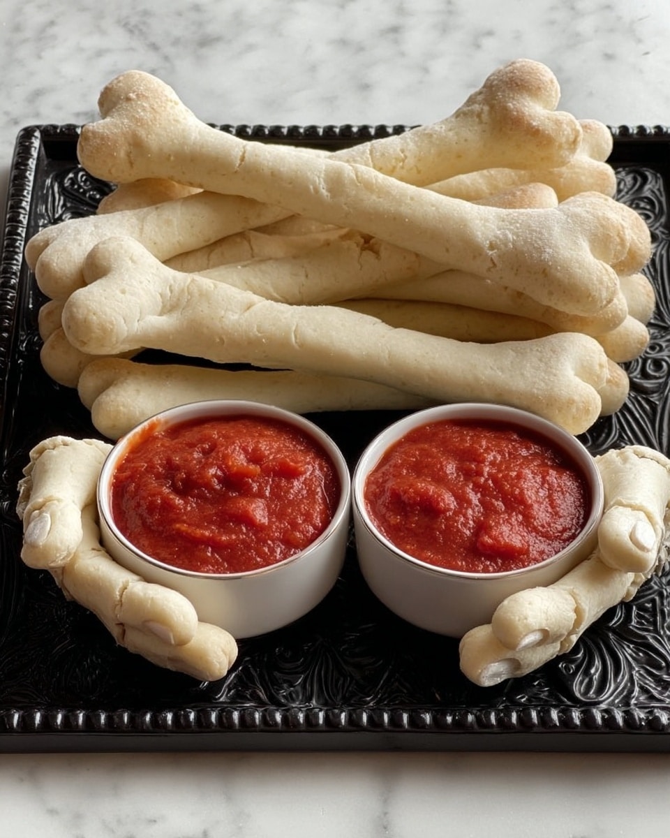 Bones Breadsticks with Garlic Butter and "Blood" Marinara Dipping Sauce Recipe