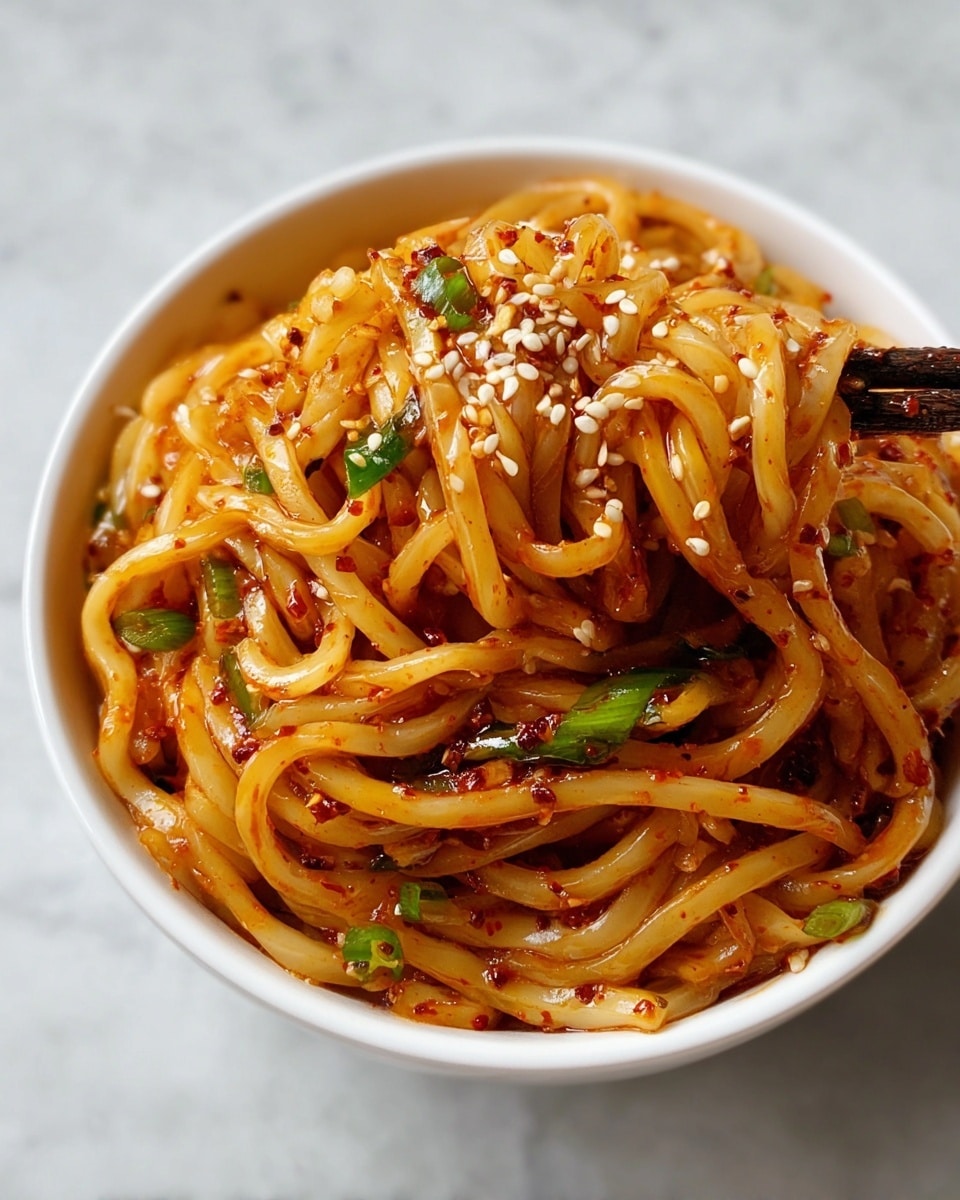 Spicy Garlic Chili Oil Udon Noodles Recipe - Recipe Image