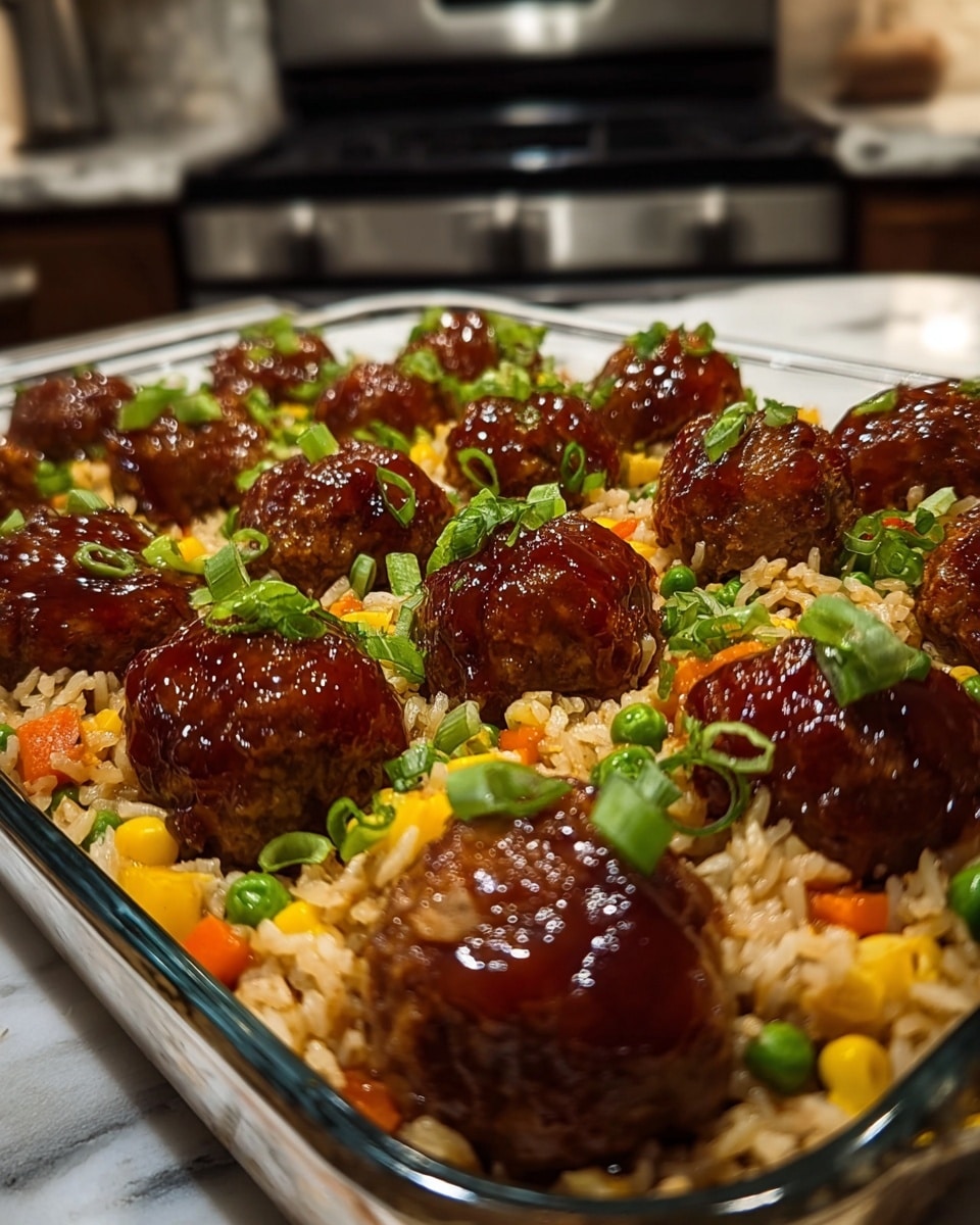 Honey Garlic Meatball Rice Bake Recipe - Recipe Image