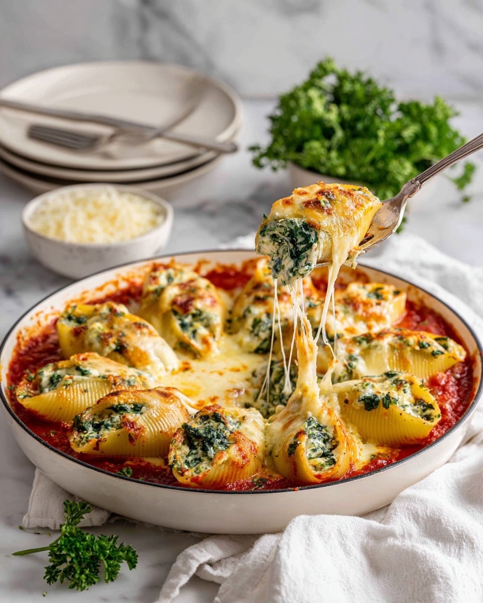 Cheesy Spinach Stuffed Shells with Marinara Recipe 6 Cheesy Spinach Stuffed Shells with Marinara Recipe - Recipe Image