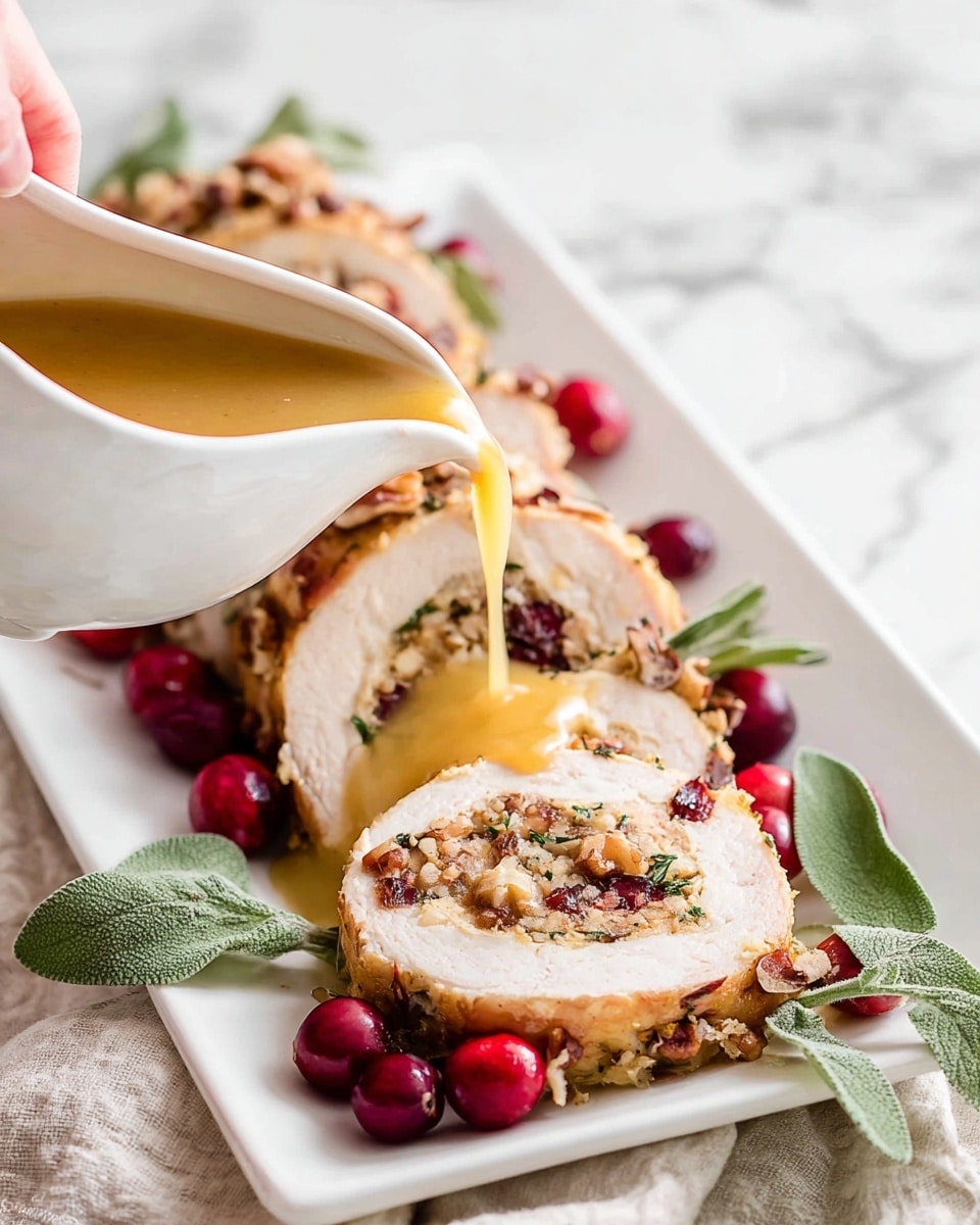 Stuffed Turkey Breast with Cranberry-Pecan Stuffing and Apple Cider Gravy Recipe - Recipe Image