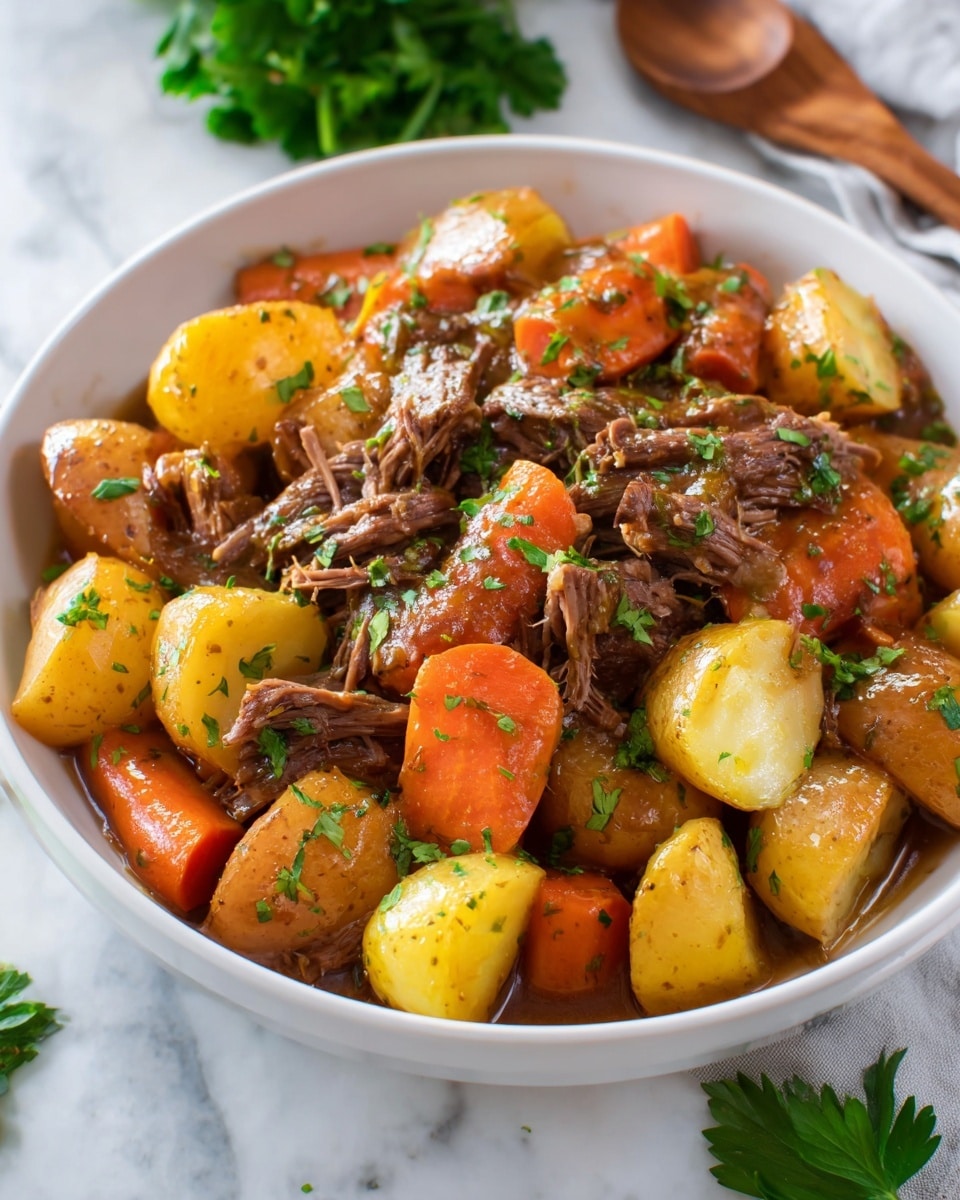 Slow Cooker Pot Roast with Vegetables and Herb Gravy Recipe